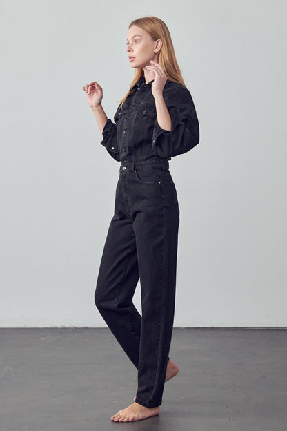 Balloon Sleeve Denim Jumpsuit