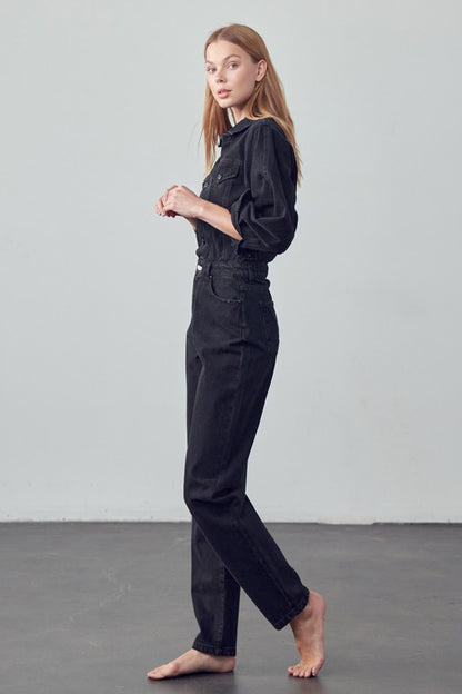 Balloon Sleeve Denim Jumpsuit