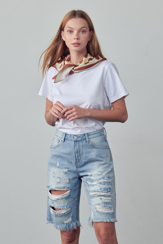 Ripped Bermuda Denim Shorts