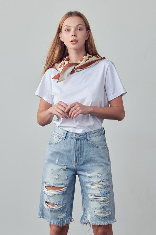 Ripped Bermuda Denim Shorts