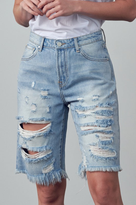 Ripped Bermuda Denim Shorts