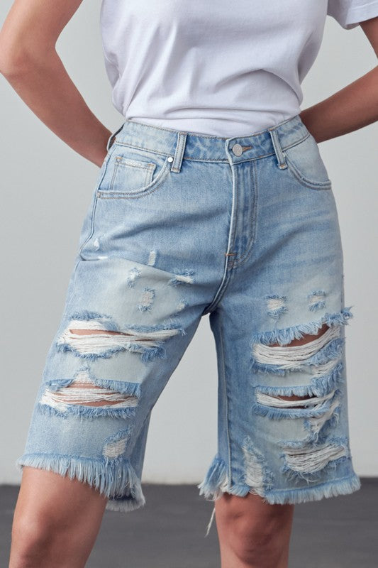 Ripped Bermuda Denim Shorts