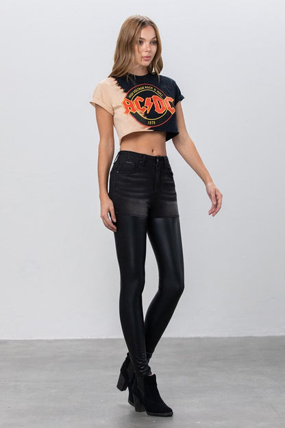 High-Rise Leather Denim Pants