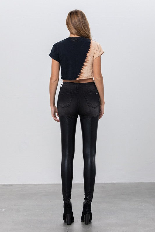 High-Rise Leather Denim Pants