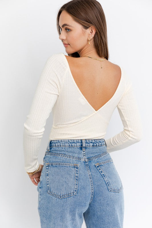 LE LIS Long Sleeve Surplice Bodysuit