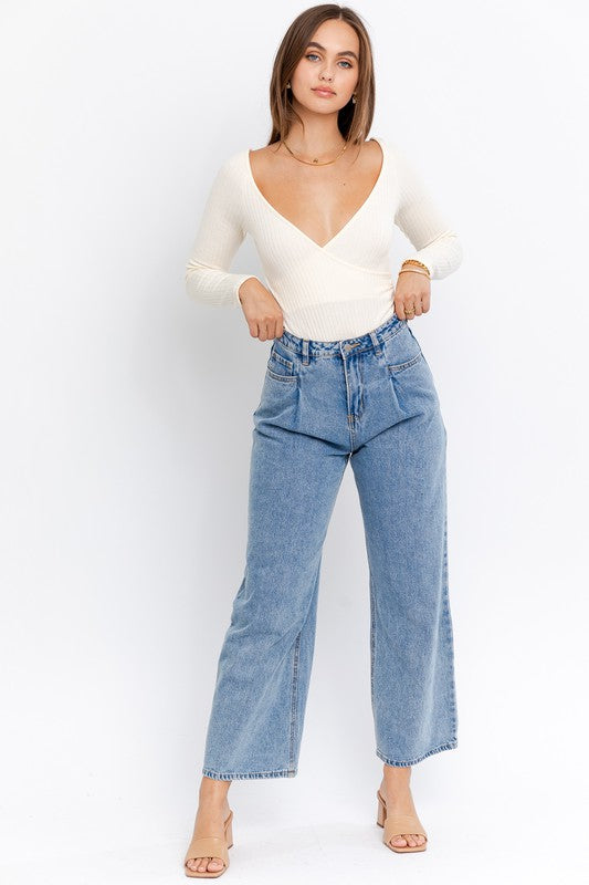 LE LIS Long Sleeve Surplice Bodysuit