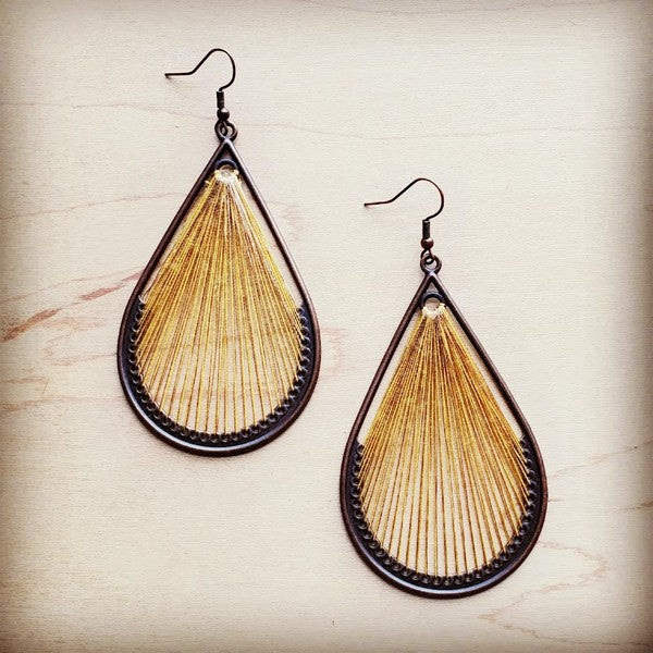 Large Woven Teardrop Earrings in Mustard