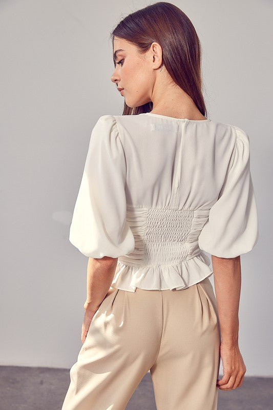 Do + Be Collection Puff Sleeve Cinched Top