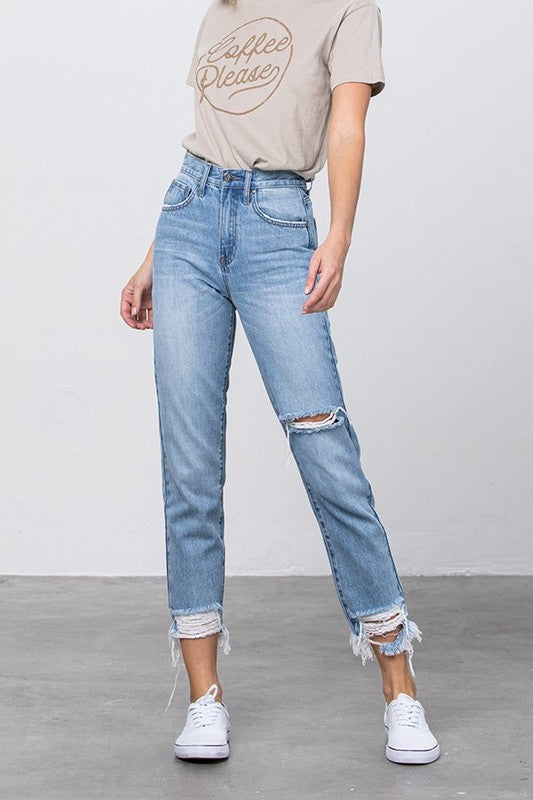 Frayed Hem Tapered Jeans