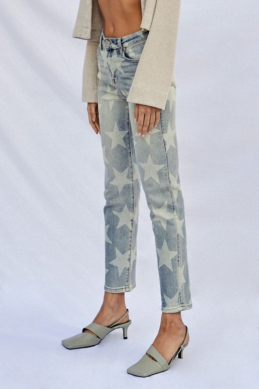 Star Printed Girlfriend Jeans