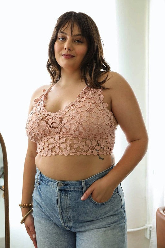 Plus Size - Crochet Daisy Longline Bralette