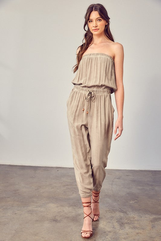 Raw Edge Detail Tube Jumpsuit