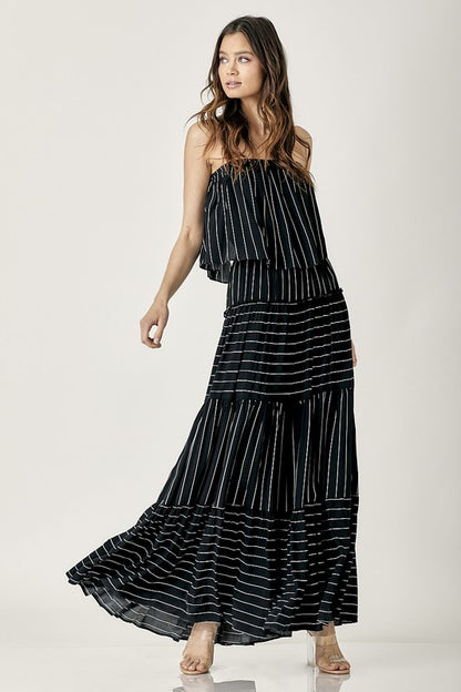 Mustard Seed Pin Stripe Print Tube Maxi Dress