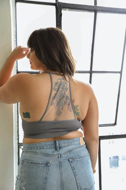 Plus Size - Tattoo Mesh Racerback Bralette