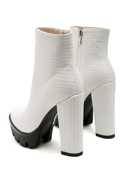 Woven Textured Block Heel Boots