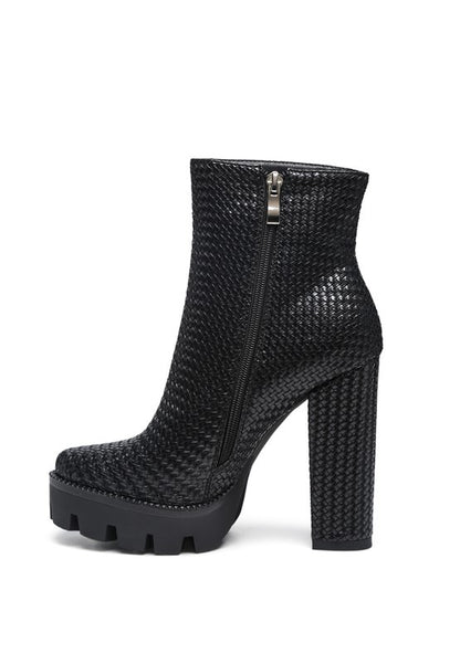 Woven Textured Block Heel Boots