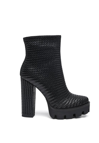 Woven Textured Block Heel Boots