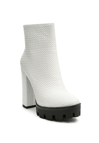 Woven Textured Block Heel Boots