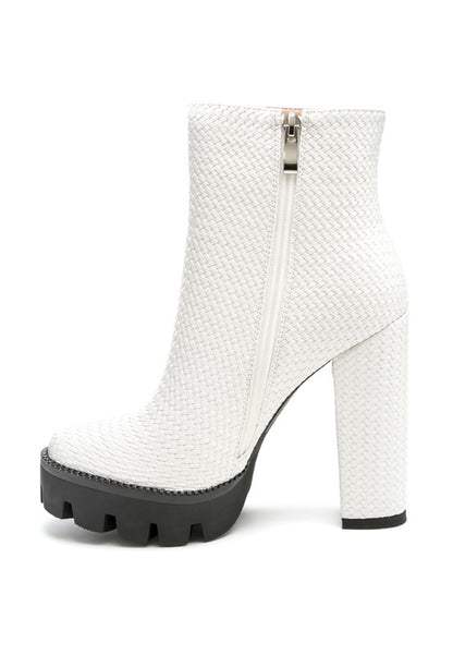 Woven Textured Block Heel Boots