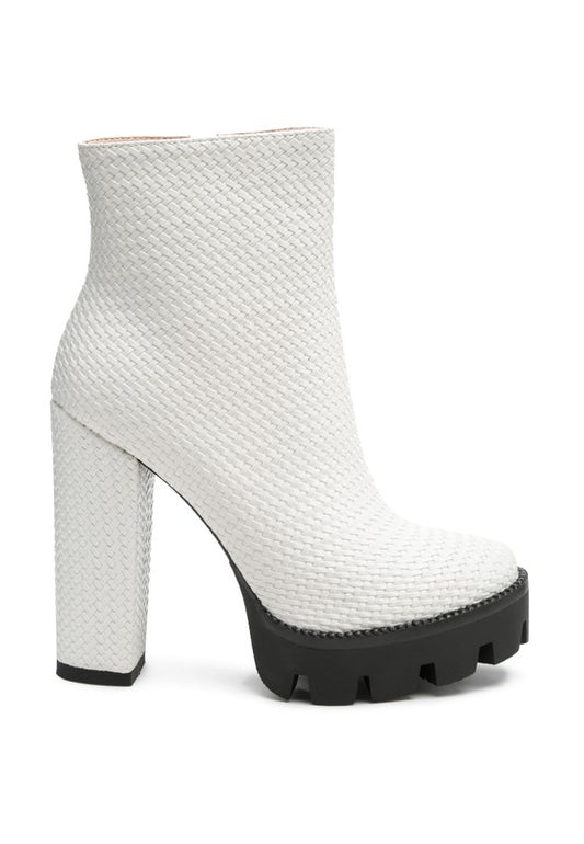 Woven Textured Block Heel Boots