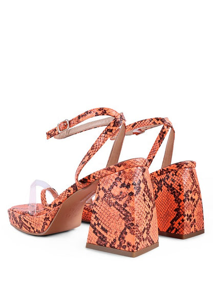 SUCH FLIRT Snake Pattern Block Heeled Sandal