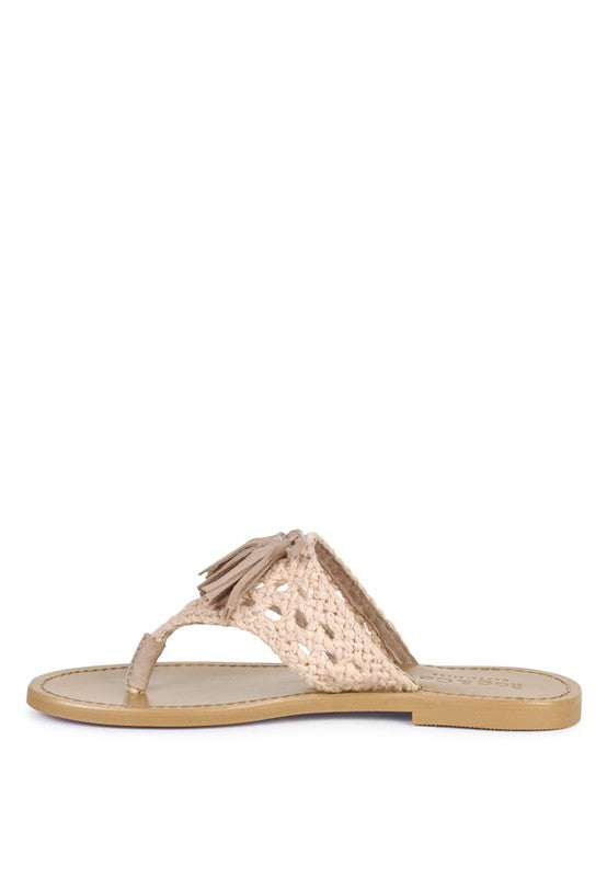 BEECH Handwoven Natural Suede Tassel Thongs