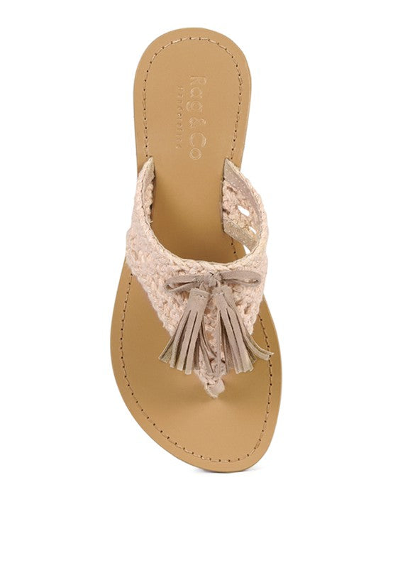 BEECH Handwoven Natural Suede Tassel Thongs