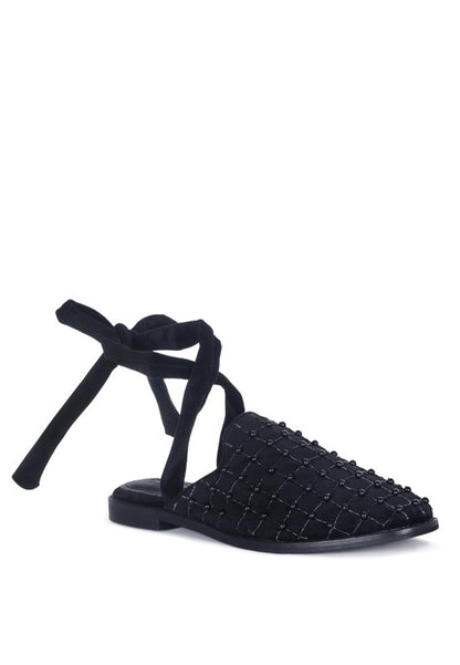 ASANTE Crisscross Beaded Veil Velvet Mules