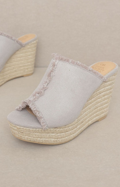 BLISS Distressed Linen Platform Wedge