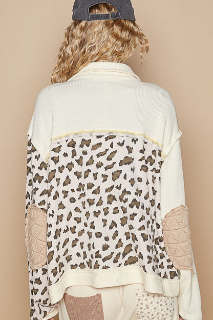 POL Leopard Exposed Seam Quilted Jacket