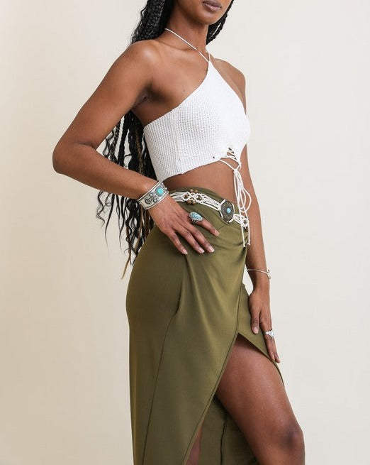 Lace-Up Halter Knit Top