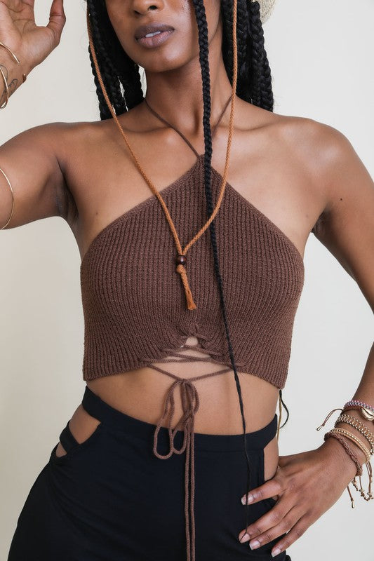 Lace-Up Halter Knit Top