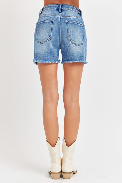 RISEN - Front Slit Raw Hem Denim Shorts