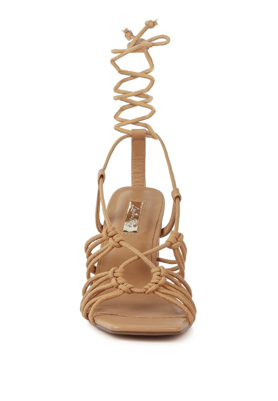 STRINGS ATTACHED Braided Tie-Up Block Heel Sandal