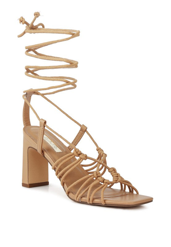 STRINGS ATTACHED Braided Tie-Up Block Heel Sandal