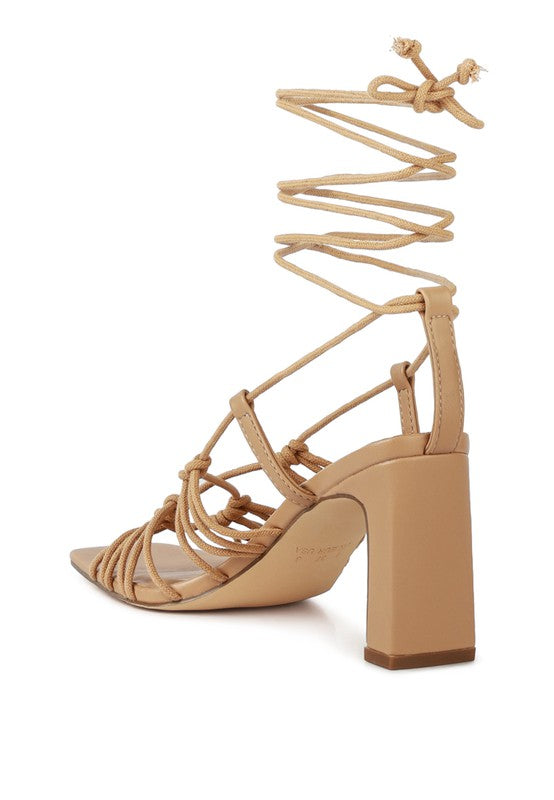 STRINGS ATTACHED Braided Tie-Up Block Heel Sandal