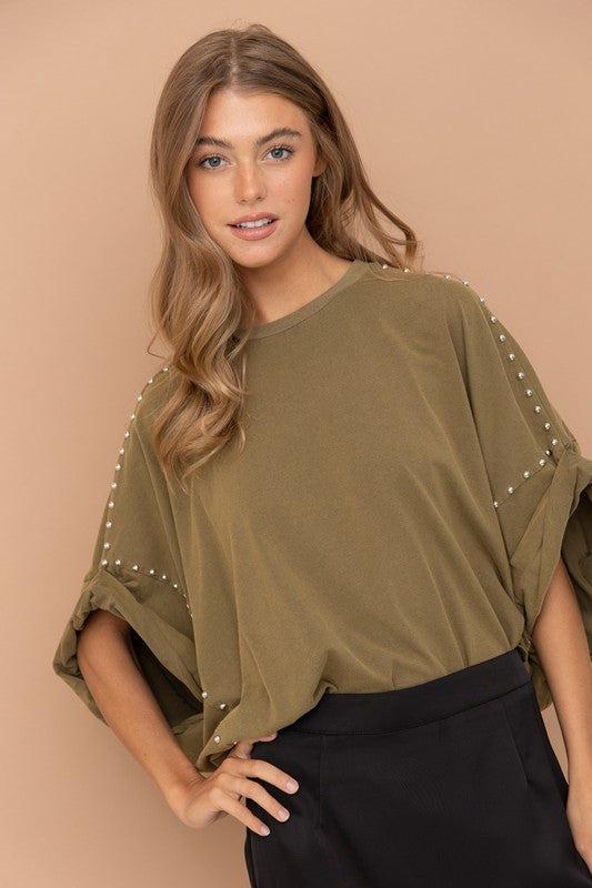 Blue B Studded Oversized High Low T-Shirt