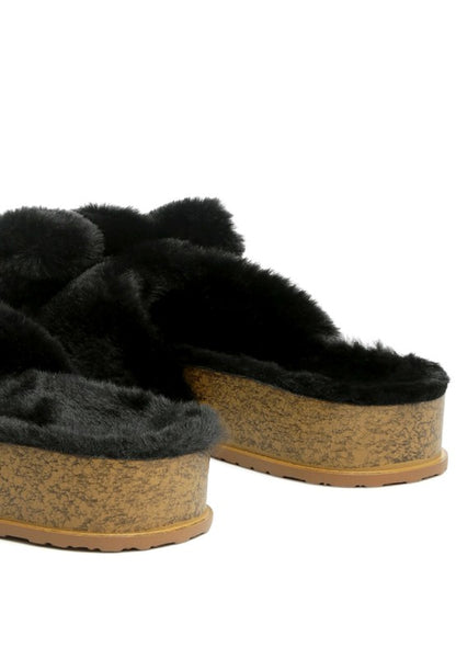 Fuzzy Bow Fur Slip-Ons