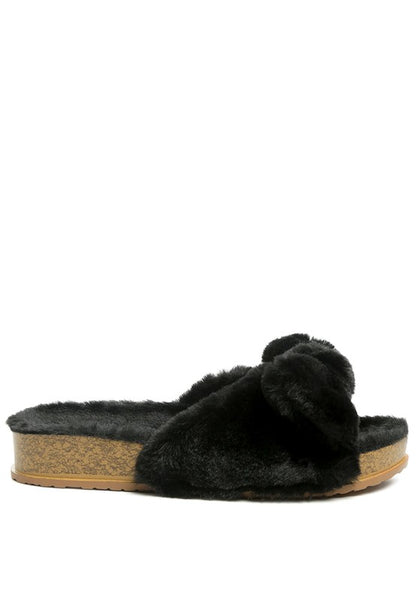 Fuzzy Bow Fur Slip-Ons