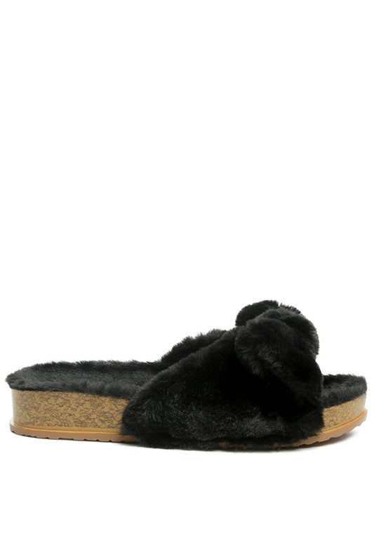 Fuzzy Bow Fur Slip-Ons