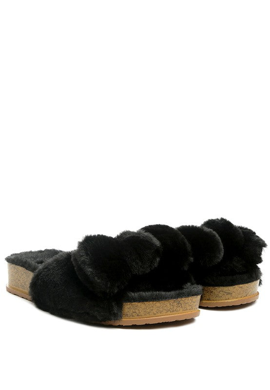 Fuzzy Bow Fur Slip-Ons