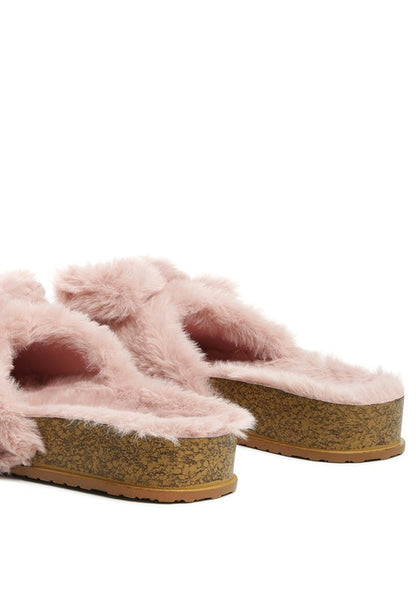 Fuzzy Bow Fur Slip-Ons