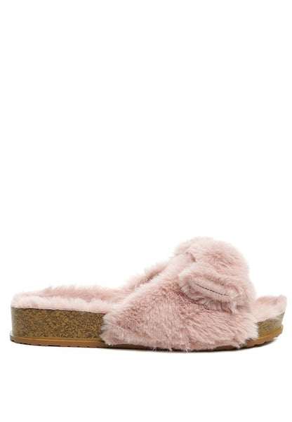 Fuzzy Bow Fur Slip-Ons