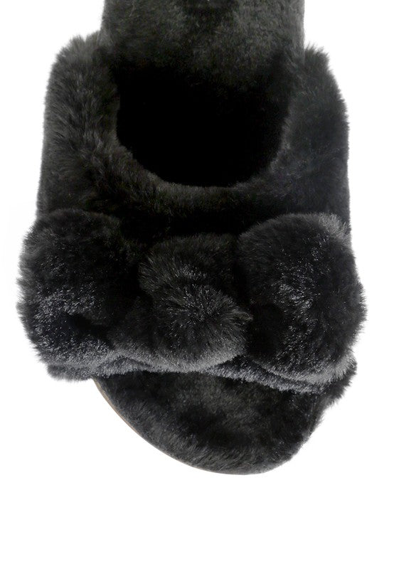 Fuzzy Bow Fur Slip-Ons