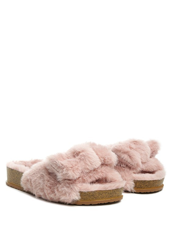 Fuzzy Bow Fur Slip-Ons