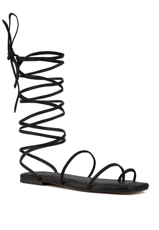 AMATHA Lace Up Flat Leather Sandals