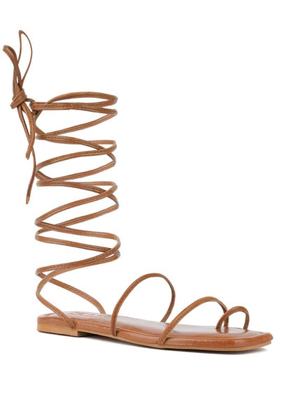 AMATHA Lace Up Flat Leather Sandals