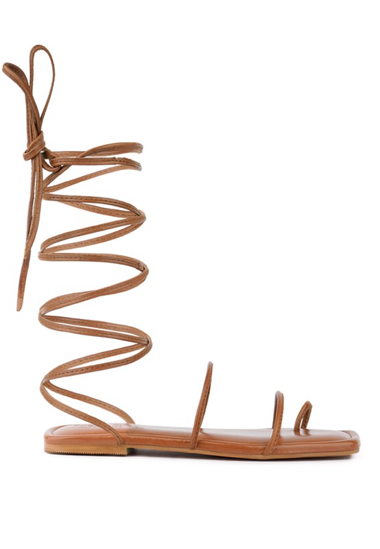 AMATHA Lace Up Flat Leather Sandals