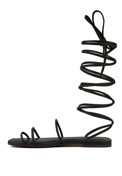 AMATHA Lace Up Flat Leather Sandals