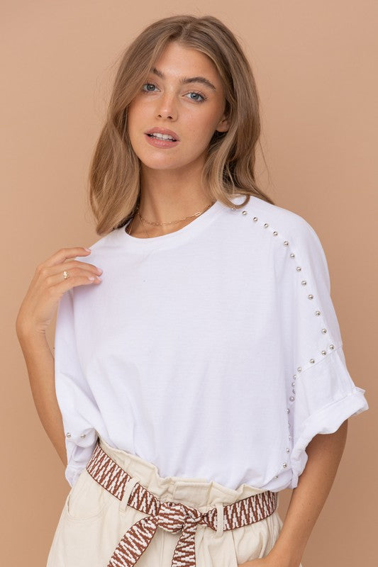 Blue B Studded Oversized High Low T-Shirt